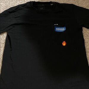 adidas Black Short Sleeve Tee with Blue Patch and Flame Accent